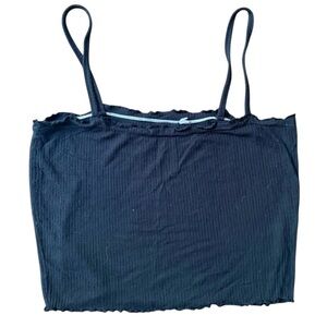 pacsun basics black tank with lettuce edge trim